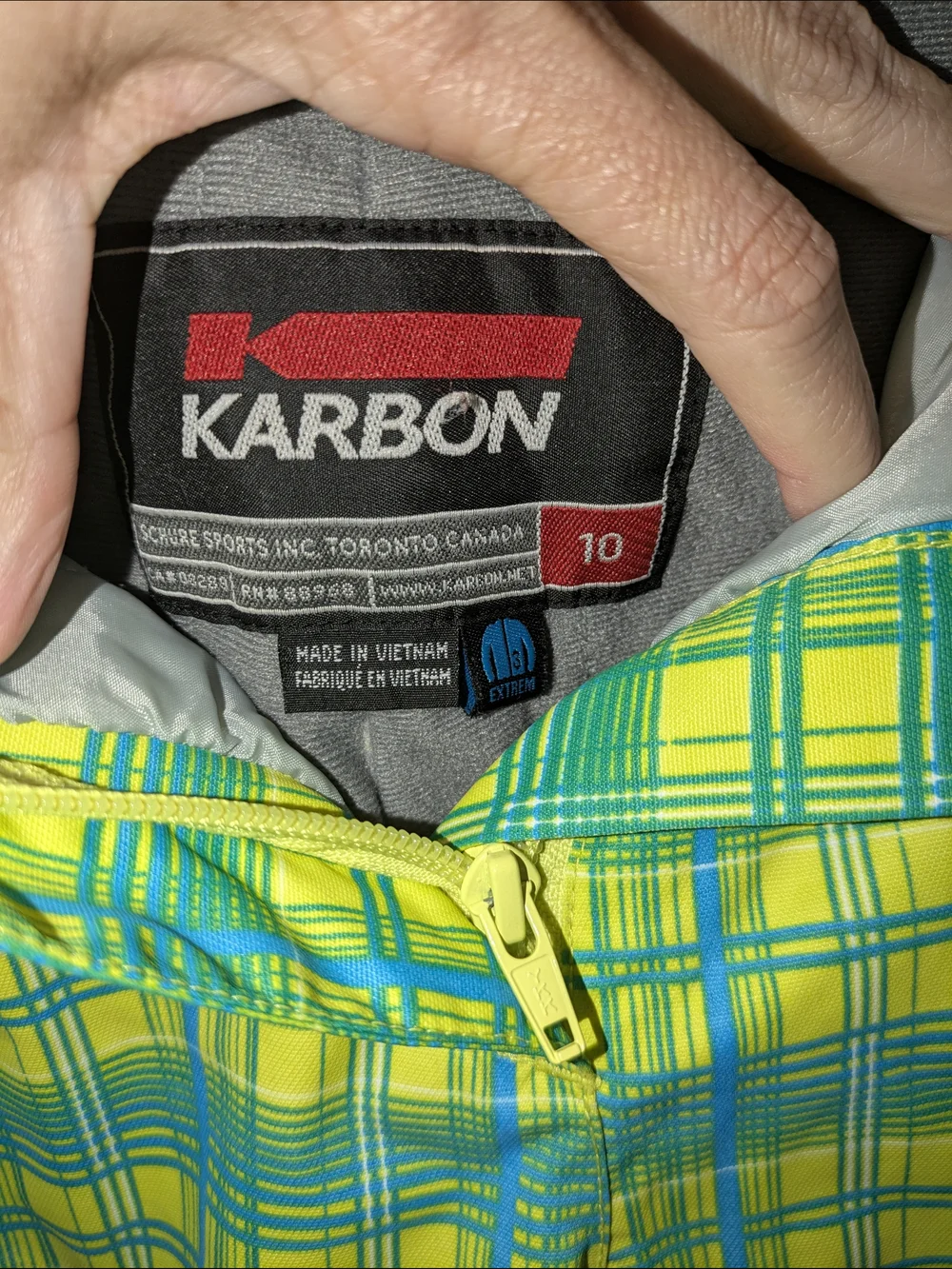 Karbon Neon Yellow & Teal Plaid Snowboard Pants Kids Size 10